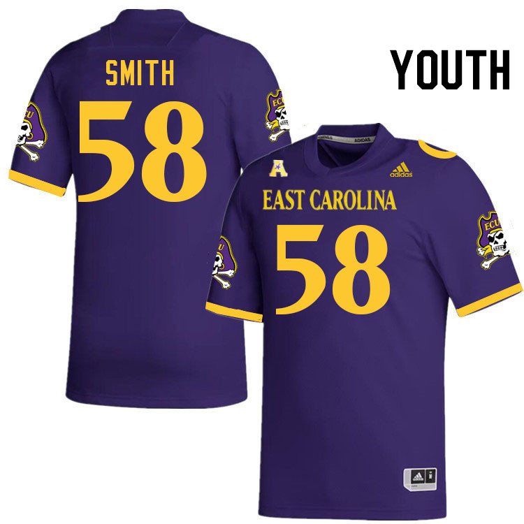 Youth #58 Tate Smith ECU Pirates College Football Jerseys Stitched-Purple